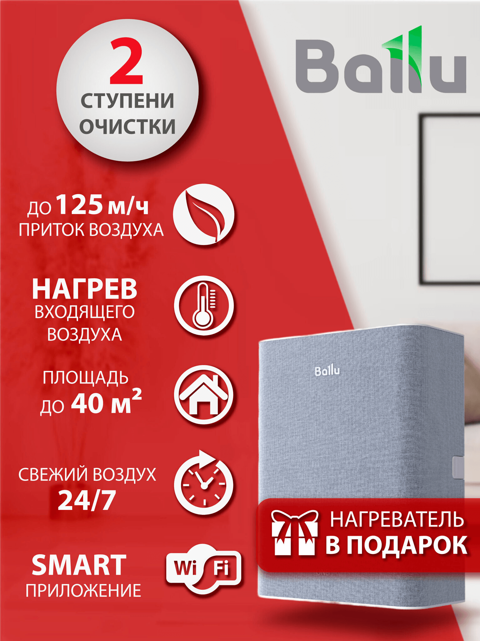 Приточный очиститель воздуха Ballu Oneair ASP-100