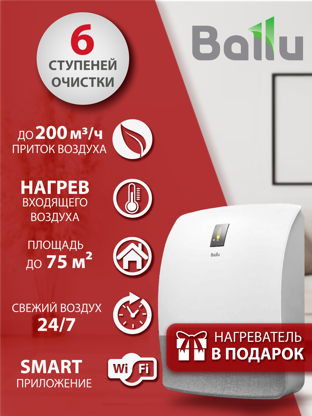 Приточный очиститель воздуха Ballu Oneair ASP-200S