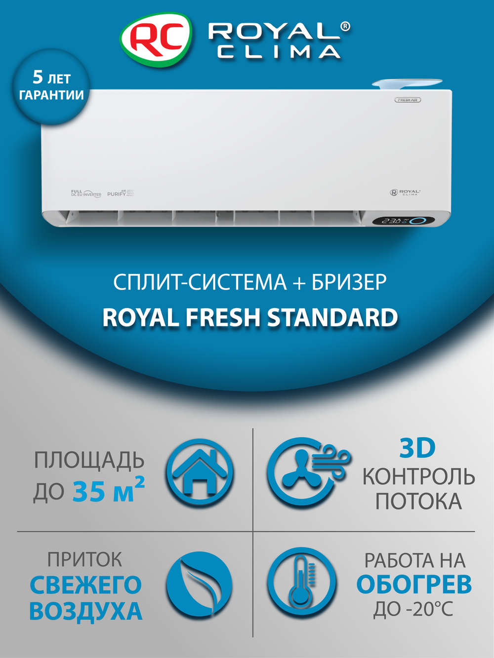 Инверторная сплит-система бризер Royal Clima ROYAL FRESH STANDARD Full DC EU Inverter RCI-RFS35HN