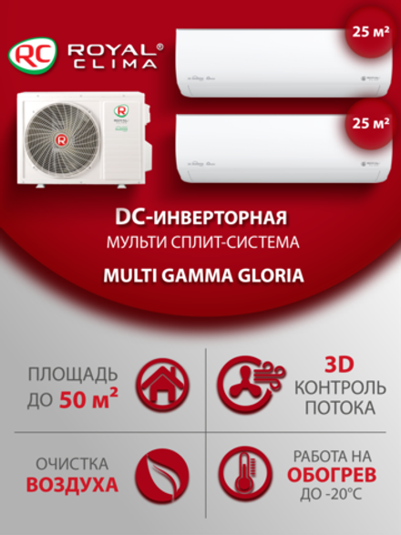 Мульти сплит-система на 2 комнаты Royal Clima GLORIA RCI-GLD09HN/RCI-GLD09HN/2TFM-17HN/OUT