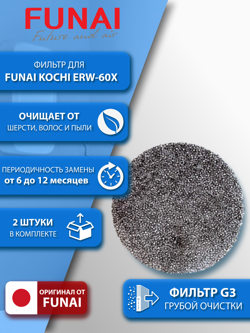 Фильтр грубой очистки G3 для Funai Kochi (2 шт. в комплекте)