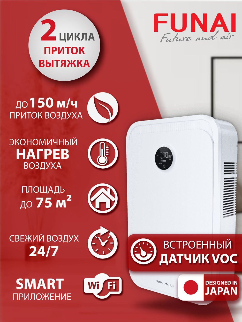 Рекуператор приточно-вытяжной Funai Fuji ERW-150X.P