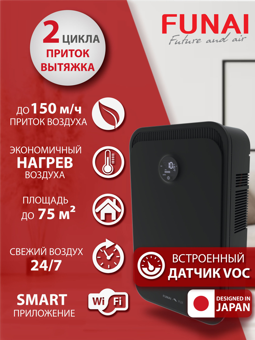 Рекуператор приточно-вытяжной Funai Fuji ERW-150X.D